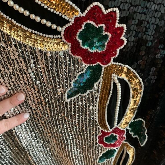 Vintage Beaded Dress Black Silver 2x Joseph Le Bon - Picture 5 of 6